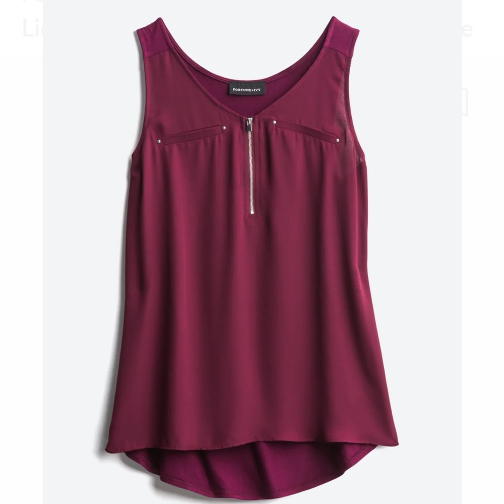 FORTUNE + IVY Lighton Zip Detail Mixed Material Blouse